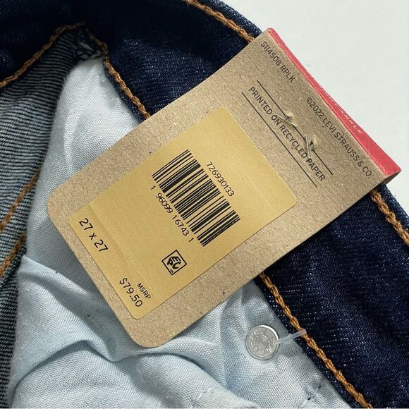NWT Levi’s Ribcage Straight Ankle High Rise Distressed Dark Wash Denim Jeans 27 - Picture 6 of 7